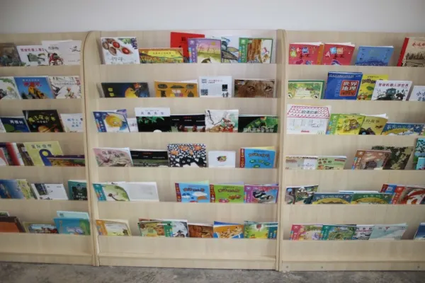Picture books on the new shelving.